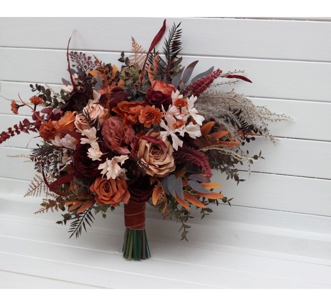 Wedding Bouquets in Burgundy & Terracotta | Faux Bridal & Bridesmaid Bouquets
