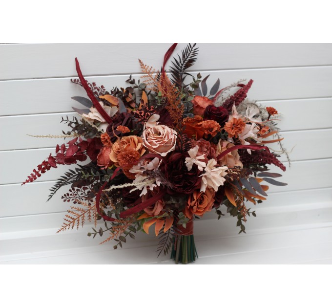 Wedding Bouquets in Burgundy & Terracotta | Faux Bridal & Bridesmaid Bouquets