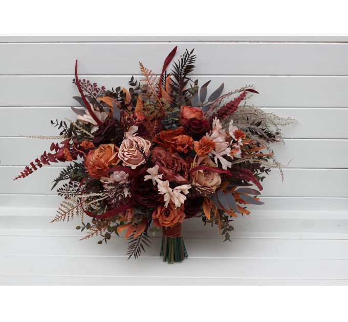 Wedding Bouquets in Burgundy & Terracotta | Faux Bridal & Bridesmaid Bouquets