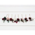 Set of 8 bobby pins in burgundy black green beige ivory color scheme. Hair accessories. Flower accessories for wedding. 5279