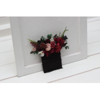 Pocket boutonniere in burgundy black green beige ivory color scheme. Flower accessories. Pocket flowers. Square flowers. 5279