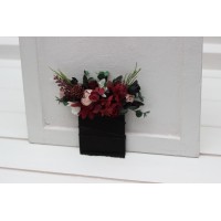 Pocket boutonniere in burgundy black green beige ivory color scheme. Flower accessories. Pocket flowers. Square flowers. 5279