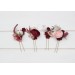 Set of 4 hair pins in burgundy dusty rose blush pink color scheme. Hair accessories. Flower accessories for wedding. 5256