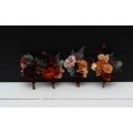 Wedding boutonnieres and wrist corsage in burgundy burnt orange rust peach color theme. Flower accessories. 0035 EU UK