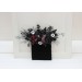 Wedding boutonnieres and wrist corsage in silver black purple color scheme. Flower accessories. 0059 EU UK