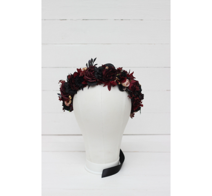 Burgundy beige black gold flower crown. Hair wreath. Flower girl crown. Halloween wedding. 0018 EU UK