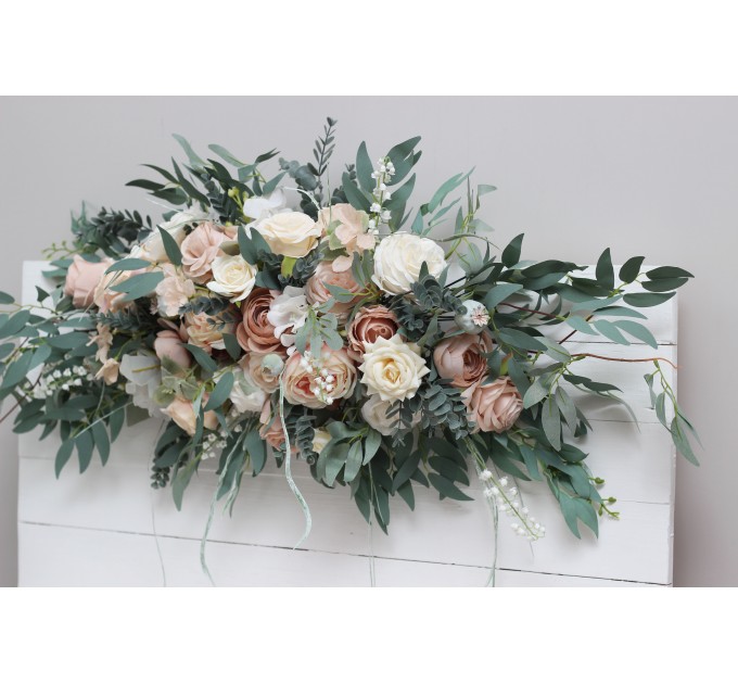  Flower arch arrangement in beige white blush pink colors.  Arbor flowers. Floral archway. Faux flowers for wedding arch. 0028-1