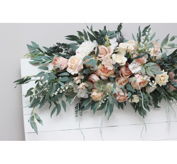  Flower arch arrangement in beige white blush pink colors.  Arbor flowers. Floral archway. Faux flowers for wedding arch. 0028-1