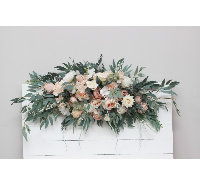  Flower arch arrangement in beige white blush pink colors.  Arbor flowers. Floral archway. Faux flowers for wedding arch. 0028-1