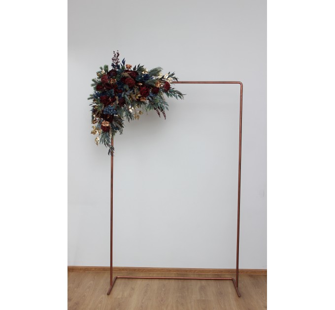 Flower Arch Arrangement in Burgundy, Navy Blue & Gold | Faux Floral Archway for Wedding