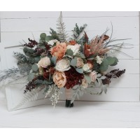 Wedding bouquets in beige terracotta white blush pink colors. Bridal bouquet. Cascading bouquet. Faux bouquet. Bridesmaid bouquet. 0027