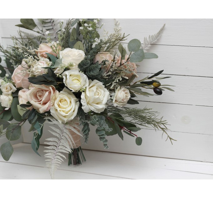 Wedding bouquets in beige white blush pink colors. Bridal bouquet. Faux bouquet. Bridesmaid bouquet. 0028