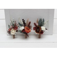  Wedding boutonnieres and wrist corsage  in beige terracotta white blush pink color theme. Flower accessories. 0027