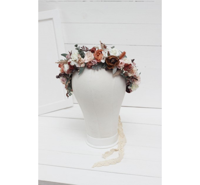 beige terracotta white blush pink flower crown. Hair wreath. Flower girl crown. Wedding flowers. 0027