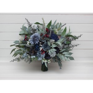 Bouquets in navy blue dusty blue burgundy sage greencolor theme. Bridal bouquet. Faux bouquet. Bridesmaid bouquet. 5332