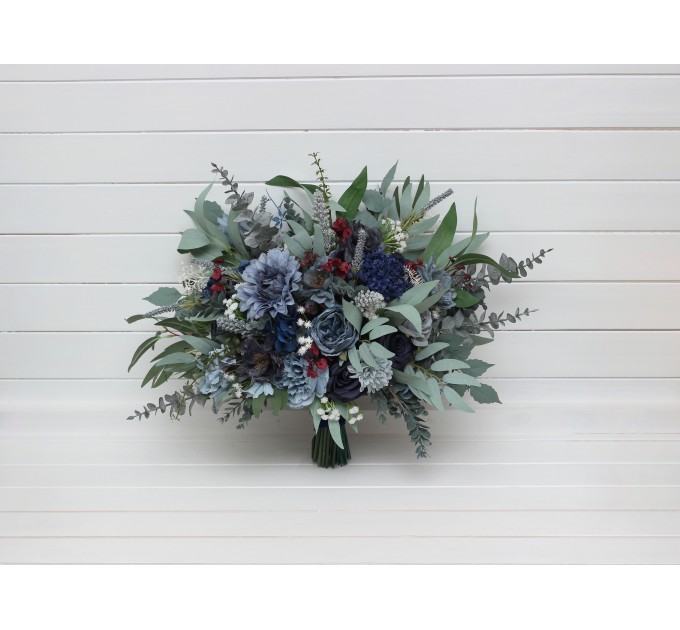 Navy Blue, Dusty Blue, Burgundy & Sage Green Wedding Bouquets | Faux Bridal & Bridesmaid Flowers