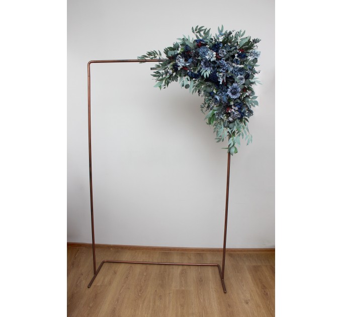 Flower Arch Arrangement in Navy Blue, Dusty Blue, Burgundy & Sage Green | Faux Floral Archway for Wedding