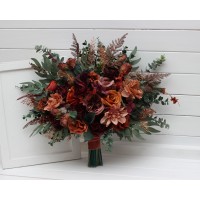 Bouquets in burgundy dusty rose terracotta rust color theme. Bridal bouquet. Faux bouquet. Bridesmaid bouquet. 5294
