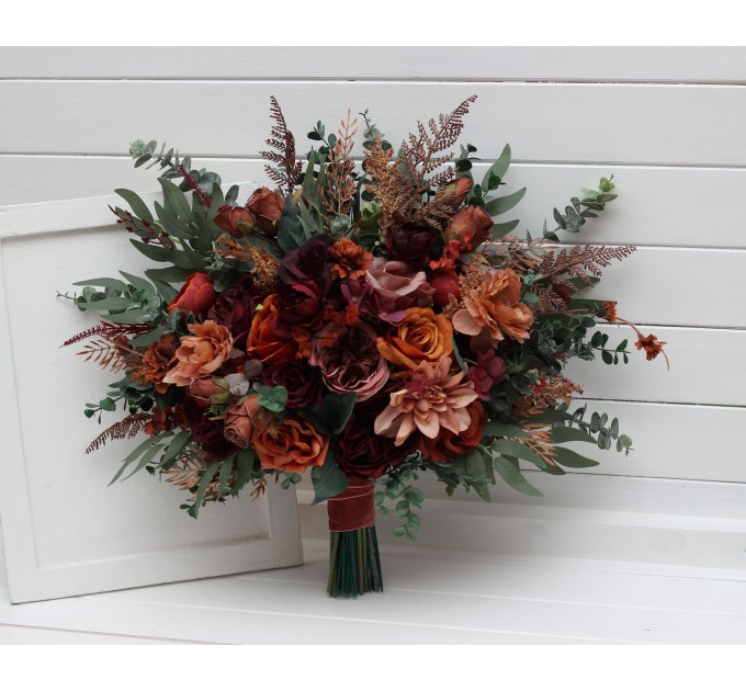 Wedding Bouquets in Burgundy, Dusty Rose, Terracotta & Rust | Faux Bridal & Bridesmaid Bouquets