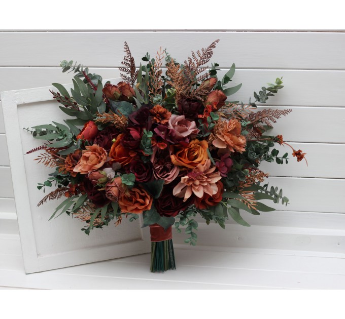 Wedding Bouquets in Burgundy, Dusty Rose, Terracotta & Rust | Faux Bridal & Bridesmaid Bouquets