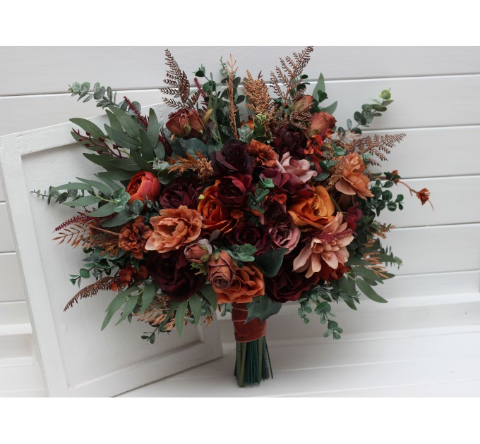 Wedding Bouquets in Burgundy, Dusty Rose, Terracotta & Rust | Faux Bridal & Bridesmaid Bouquets