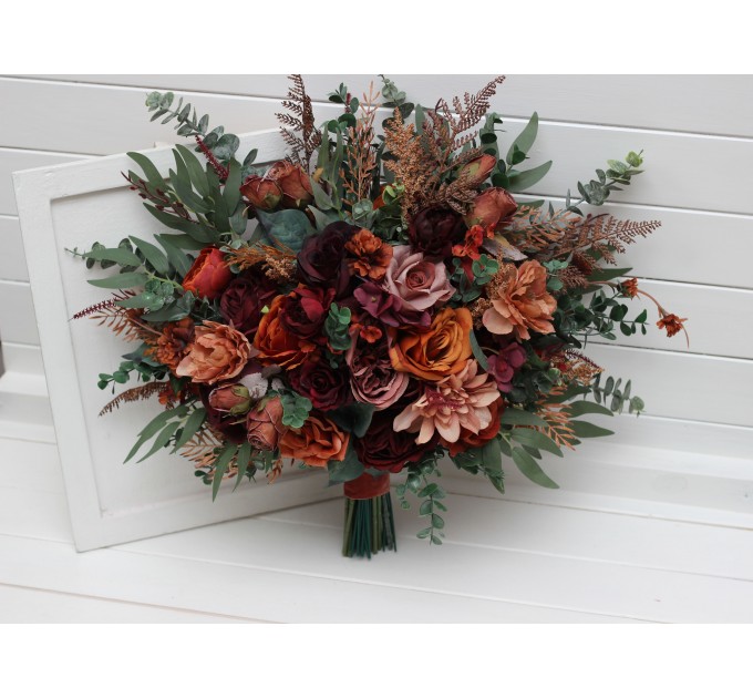 Wedding Bouquets in Burgundy, Dusty Rose, Terracotta & Rust | Faux Bridal & Bridesmaid Bouquets