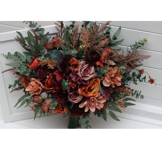Wedding Bouquets in Burgundy, Dusty Rose, Terracotta & Rust | Faux Bridal & Bridesmaid Bouquets