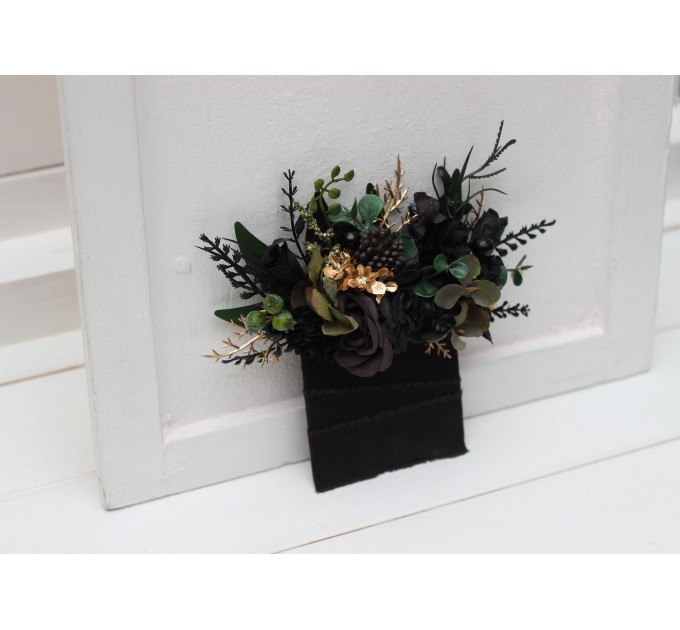 Black, Gold & Green Pocket Boutonniere | Elegant Flower Accessories