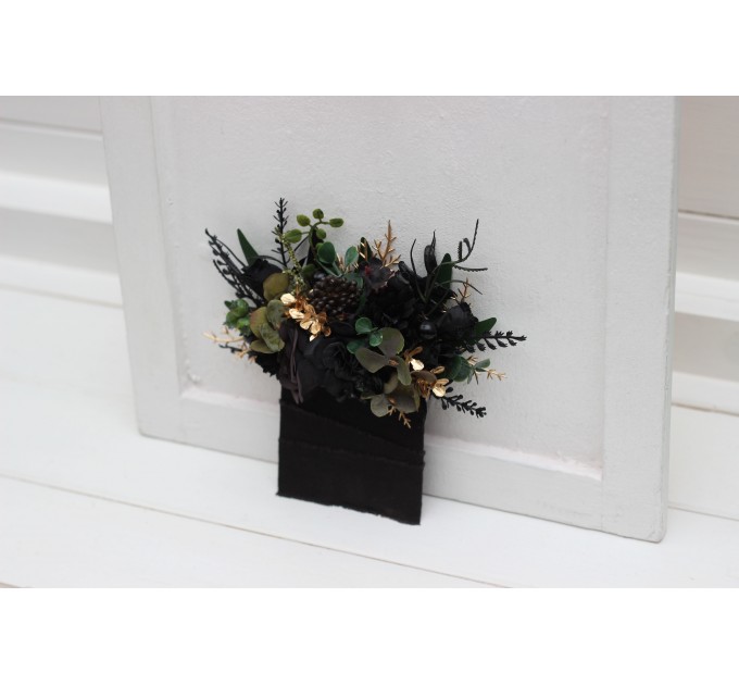 Black, Gold & Green Pocket Boutonniere | Elegant Flower Accessories