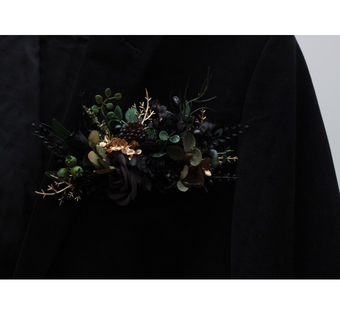 Black, Gold & Green Pocket Boutonniere | Elegant Flower Accessories
