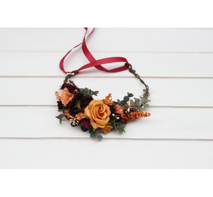 Rust burgundy cinnamon orange flower crown. Hair wreath. Flower girl crown. Wedding flowers. 0033