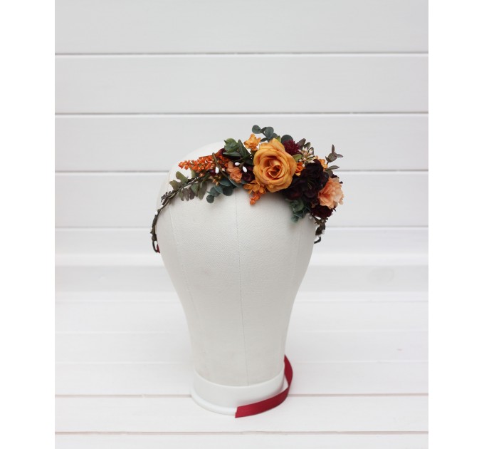Rust burgundy cinnamon orange flower crown. Hair wreath. Flower girl crown. Wedding flowers. 0033