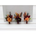 Wedding Boutonnieres & Wrist Corsage in Rust, Burgundy, Cinnamon & Orange | Faux Flower Accessories