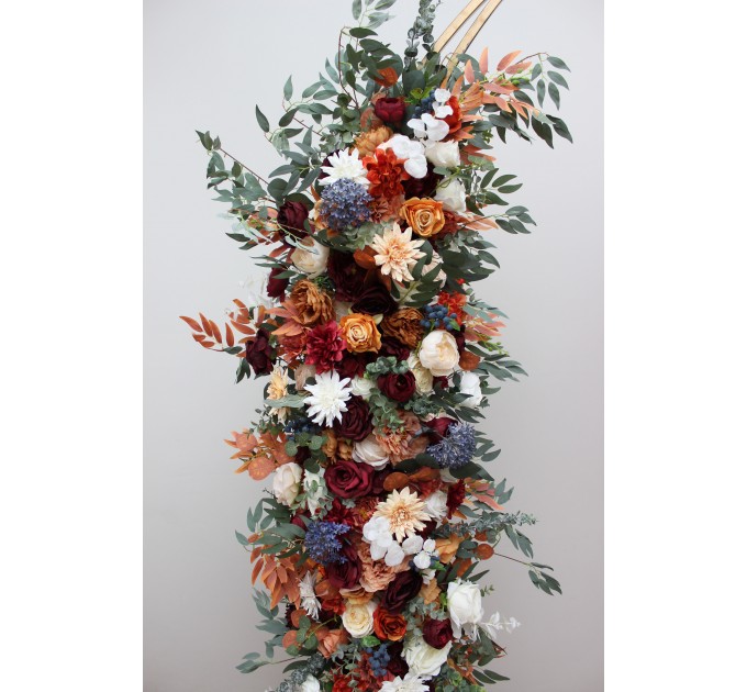 Flower Arch Arrangement in Rust, Burgundy & Ivory | Faux Floral Archway for Wedding