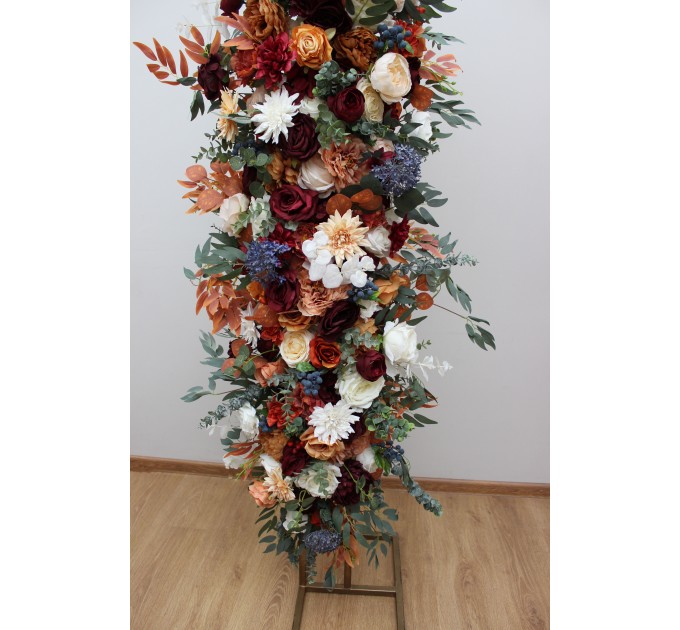 Flower Arch Arrangement in Rust, Burgundy & Ivory | Faux Floral Archway for Wedding