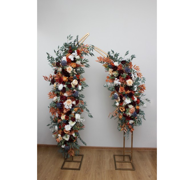 Flower Arch Arrangement in Rust, Burgundy & Ivory | Faux Floral Archway for Wedding