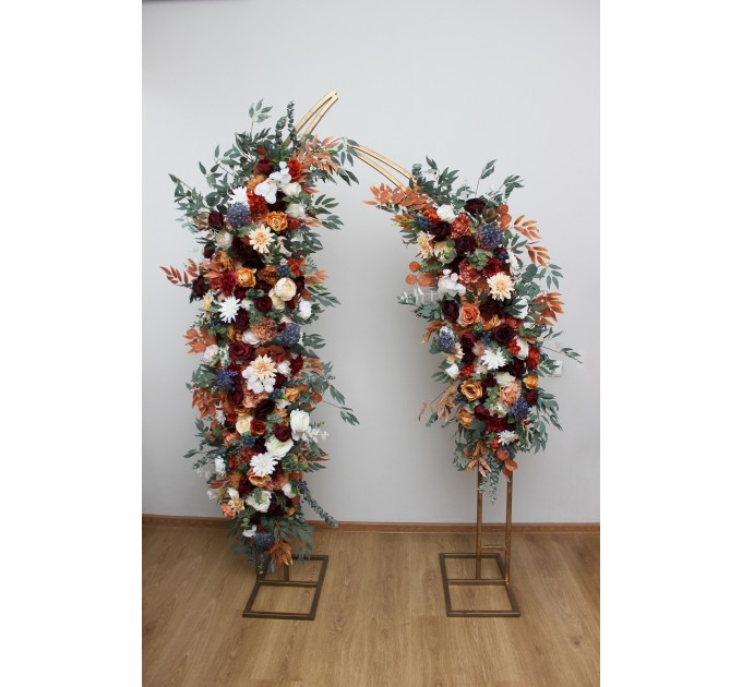 Flower Arch Arrangement in Rust, Burgundy & Ivory | Faux Floral Archway for Wedding