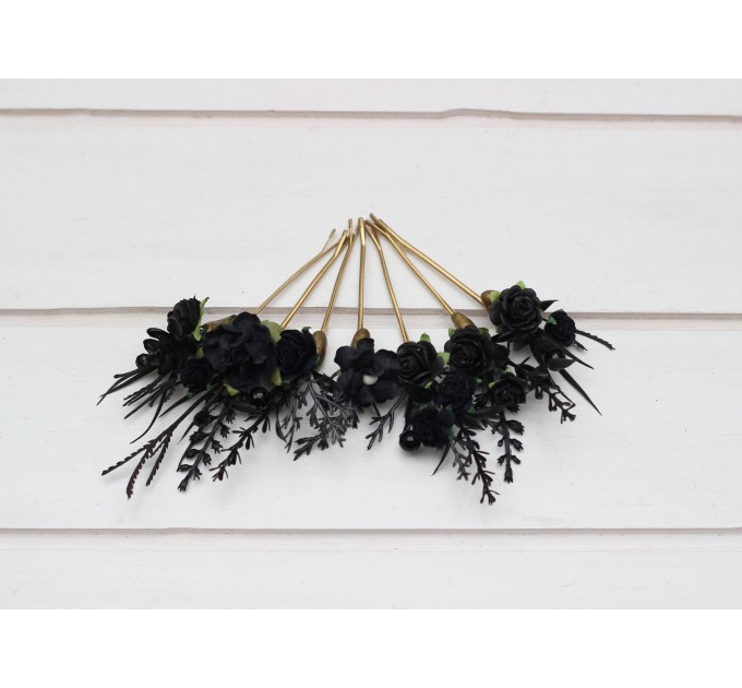 Set of 7 black hair pins. Flower hair pins. Hair accessories. Flower accessories for wedding. Bridesmaid gift. Halloween wedding. Gothic wedding. 5336