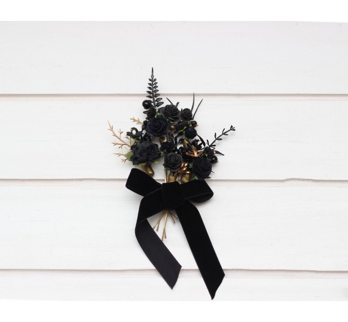Set of 5 hair pins in black gold color scheme. Flower hair pins. Hair accessories. Flower accessories for wedding. Bridesmaid gift. 5283-b-2