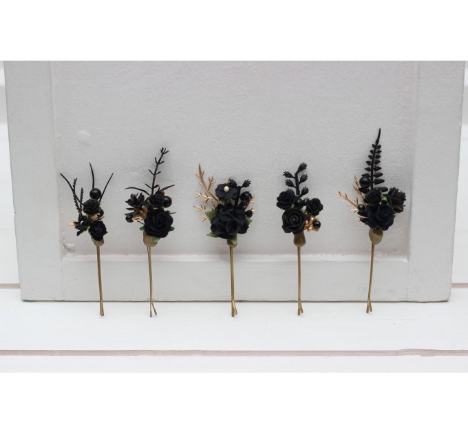 Set of 5 hair pins in black gold color scheme. Flower hair pins. Hair accessories. Flower accessories for wedding. Bridesmaid gift. 5283-b-2