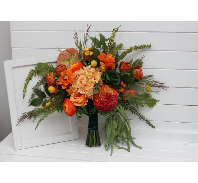 Orange & Green Wedding Bouquets | Faux Bridal & Bridesmaid Flowers