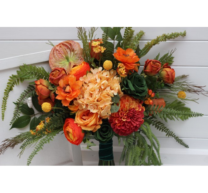 Orange & Green Wedding Bouquets | Faux Bridal & Bridesmaid Flowers