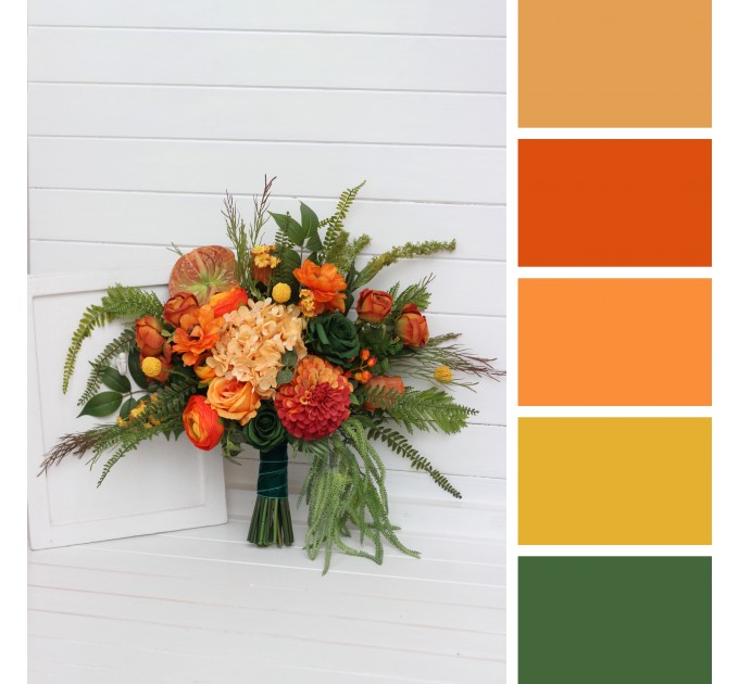 Orange & Green Wedding Bouquets | Faux Bridal & Bridesmaid Flowers