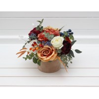 Rust navy blue ivory burgundy centerpiece. Table decor. Wedding flowers in box. 0007