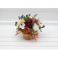 Rust navy blue ivory burgundy centerpiece. Table decor. Wedding flowers in box. 0007