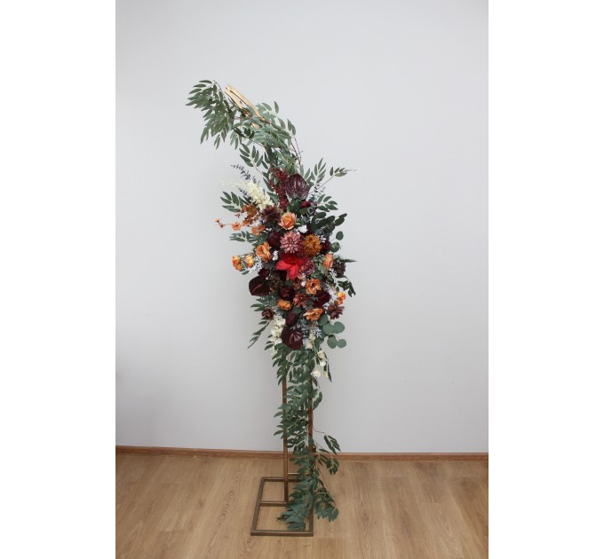 Flower Arch Arrangement in Burgundy & Burnt Orange | Faux Floral Archway for Wedding