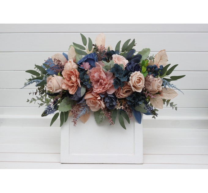 Flower Arch Arrangement in Navy Blue & Dusty Rose | Faux Floral Archway for Wedding