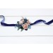 Wedding boutonnieres and wrist corsage in navy blue dusty rose color scheme. Flower accessories. 5245