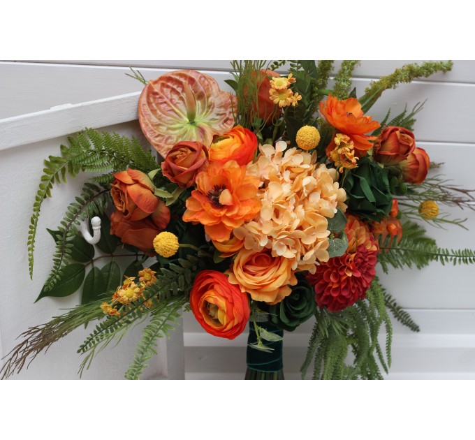 Orange & Green Wedding Bouquets | Faux Bridal & Bridesmaid Flowers