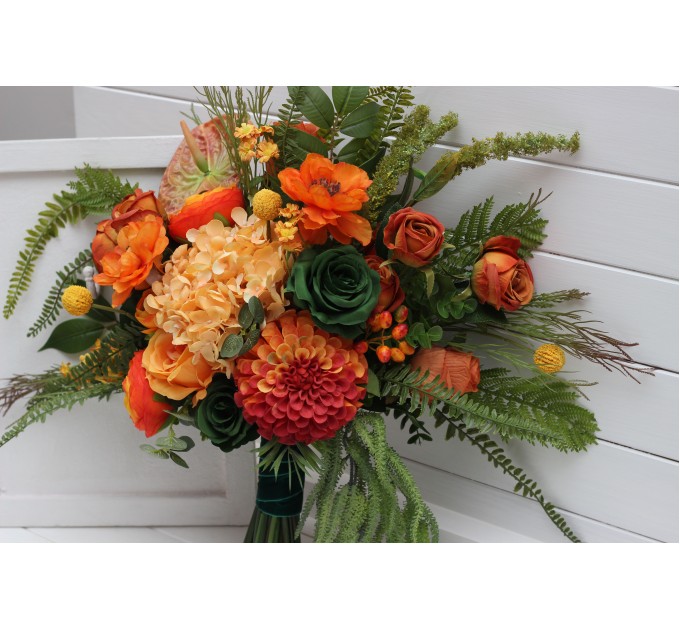 Orange & Green Wedding Bouquets | Faux Bridal & Bridesmaid Flowers